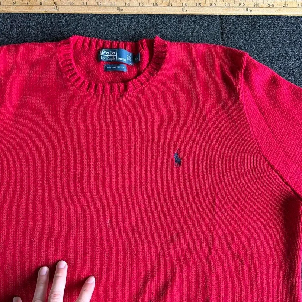 Vintage Polo Ralph Lauren Red Pima Cotton Knit Sweater Mens XL 90s Crewneck